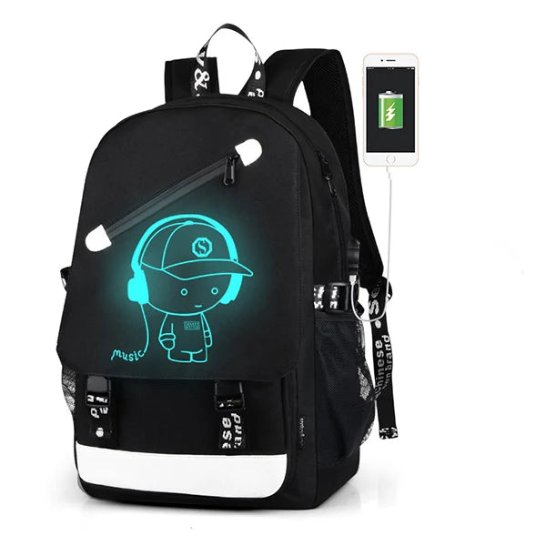 Luminous Music Boy Laptop USB Backpack Men Bag Casual Anti-theft Backpacks