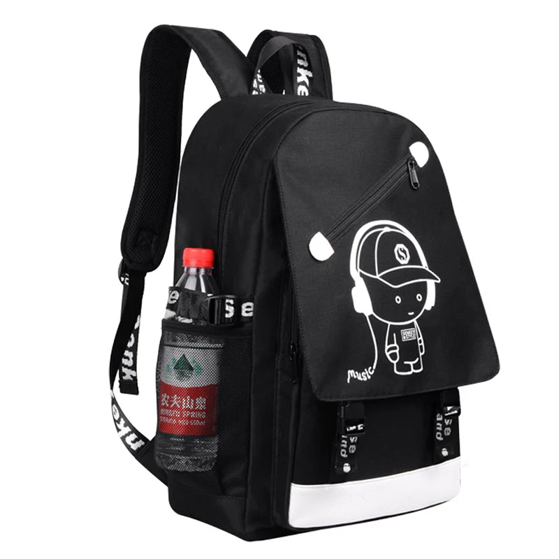 Luminous Music Boy Laptop USB Backpack Men Bag Casual Anti-theft Backpacks