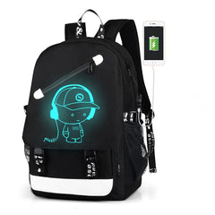 Luminous Music Boy Laptop USB Backpack Men Bag Casual Anti-theft Backpacks