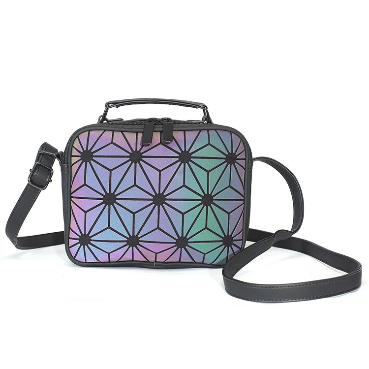 Geometric Plaid Hologram Small Square Crossbody Bag