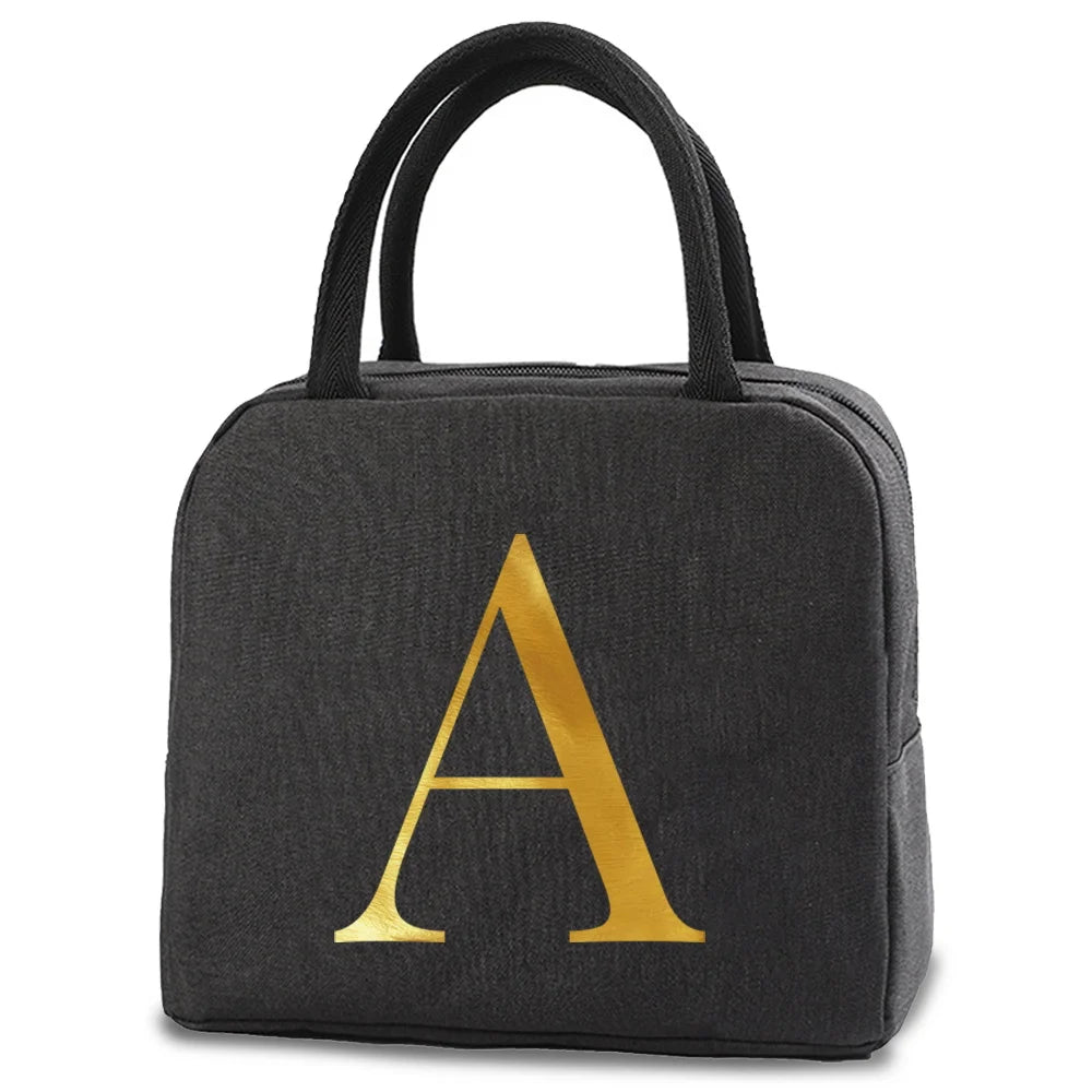 Women's Thermal Lunch Bag 26 Letter Print Insulated Cooler Tote Pouch