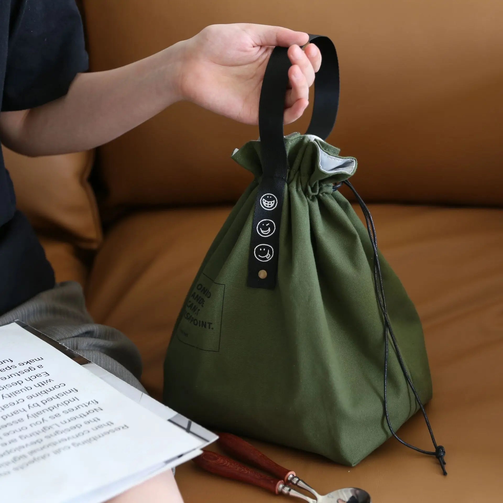 Canvas Lunch Bag Drawstring Insulated Cold Storage Camping Student Office