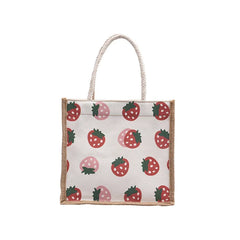 Cartoon Canvas Lunch Bag for Women, Portable Office Worker Tote HandBag