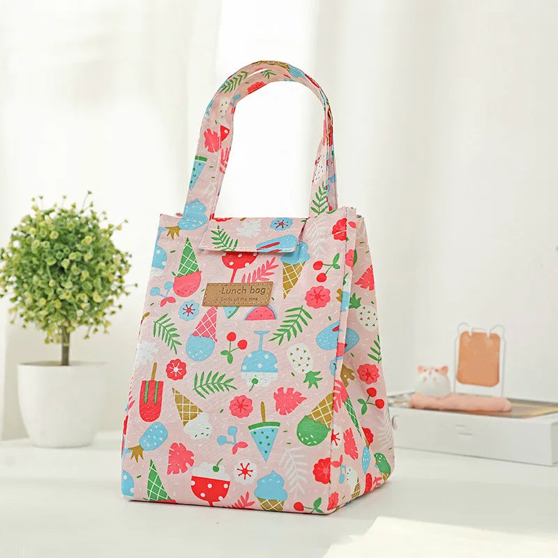 Cute Flower Lunch Bag Multicolor Cooler Waterproof Hand Pack Thermal