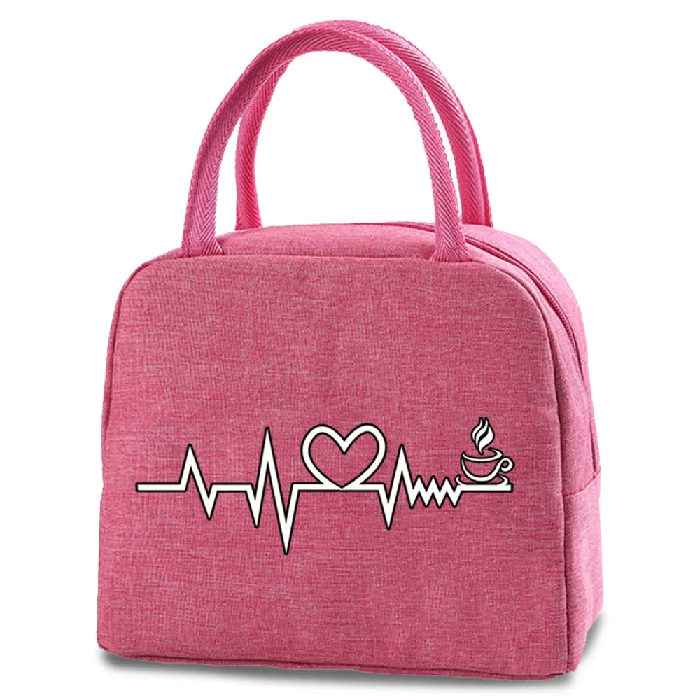 Food Print Canvas Lunch Bag Insulated Cooler Tote Portable Organizer
