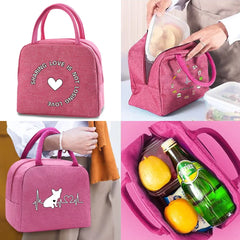Food Print Canvas Lunch Bag Insulated Cooler Tote Portable Organizer