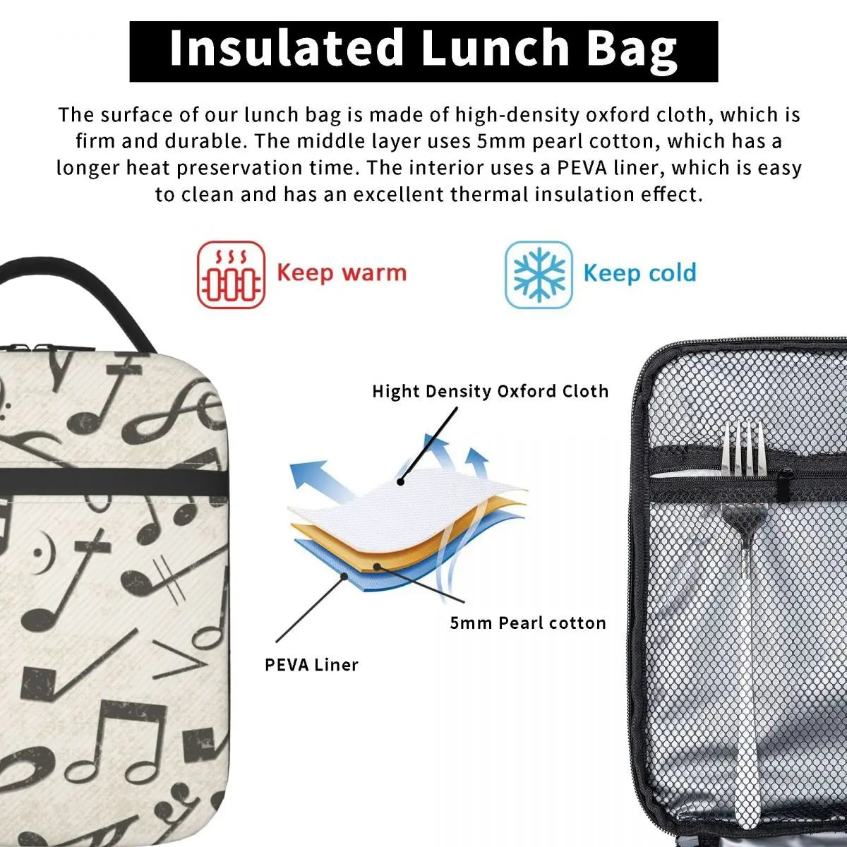 Music Notes Insulated Lunch Bag