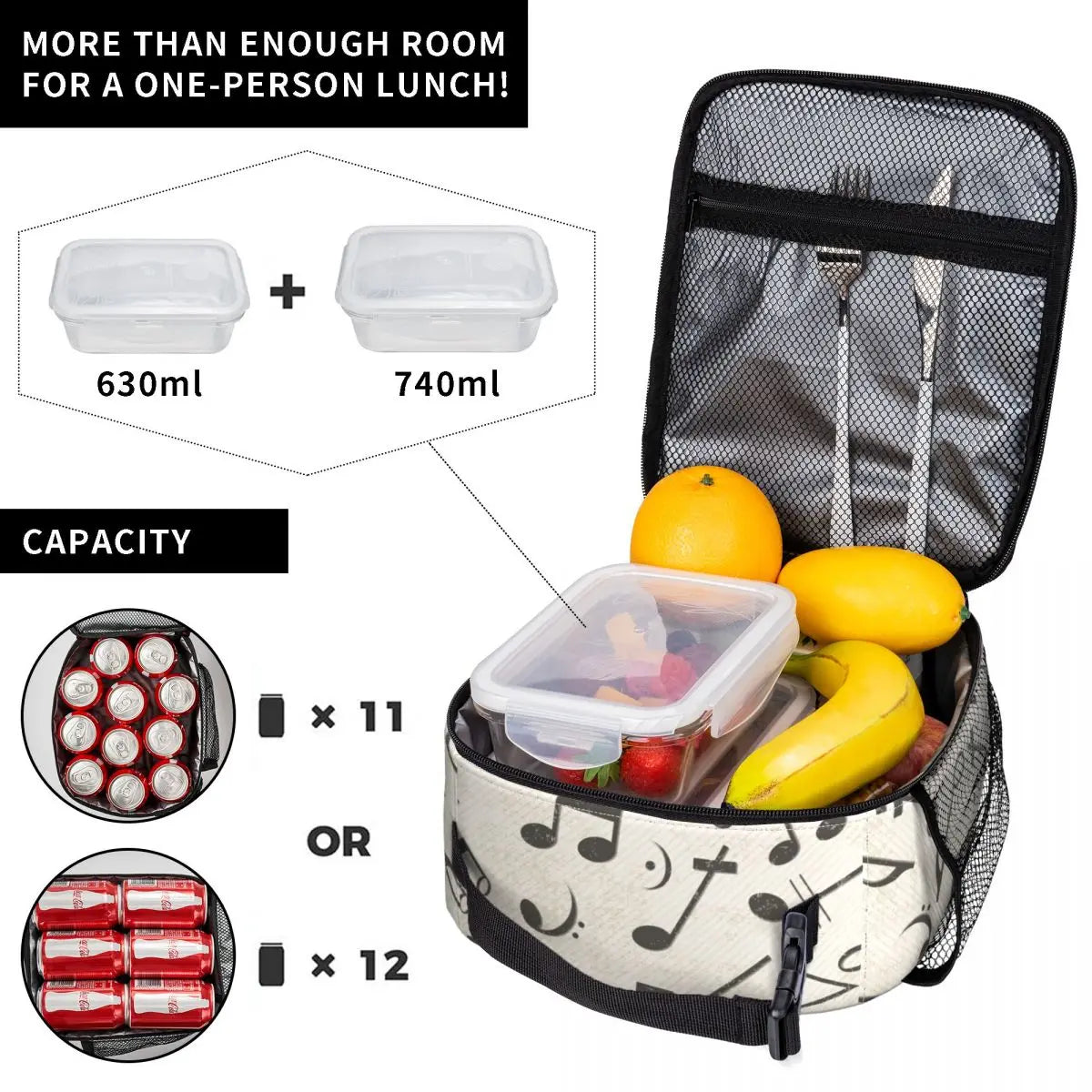 Music Notes Insulated Lunch Bag