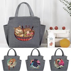 Insulated Japan Cat Print Lunch Bag Thermal Portable Bento Pouch High Capacity