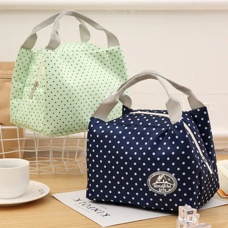 Insulated Cold Stripe Lunch Bag Portable Thermal Carry Case
