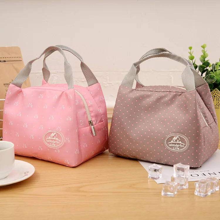 Insulated Cold Stripe Lunch Bag Portable Thermal Carry Case