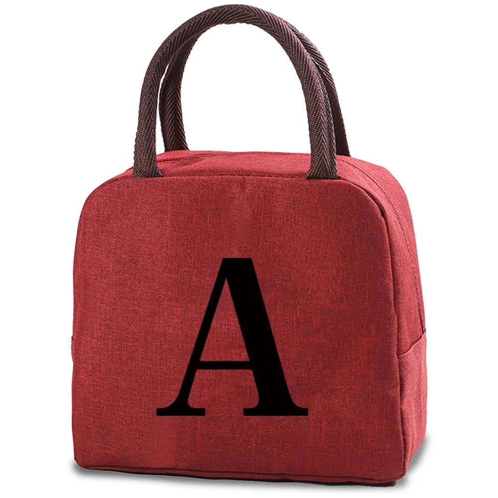 Initials Print Lunch Bag Insulated Thermal Tote Travel Bento Pouch Handbag