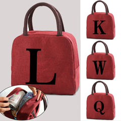 Initials Print Lunch Bag Insulated Thermal Tote Travel Bento Pouch Handbag