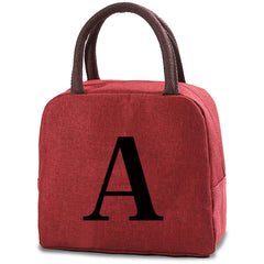 Initials Print Lunch Bag Insulated Thermal Tote Travel Bento Pouch Handbag