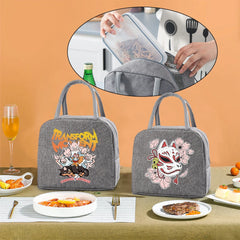 Kids Thermal Lunch Box Insulated Cooler Bag Mask Print Canvas Handbag