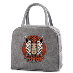Kids Thermal Lunch Box Insulated Cooler Bag Mask Print Canvas Handbag