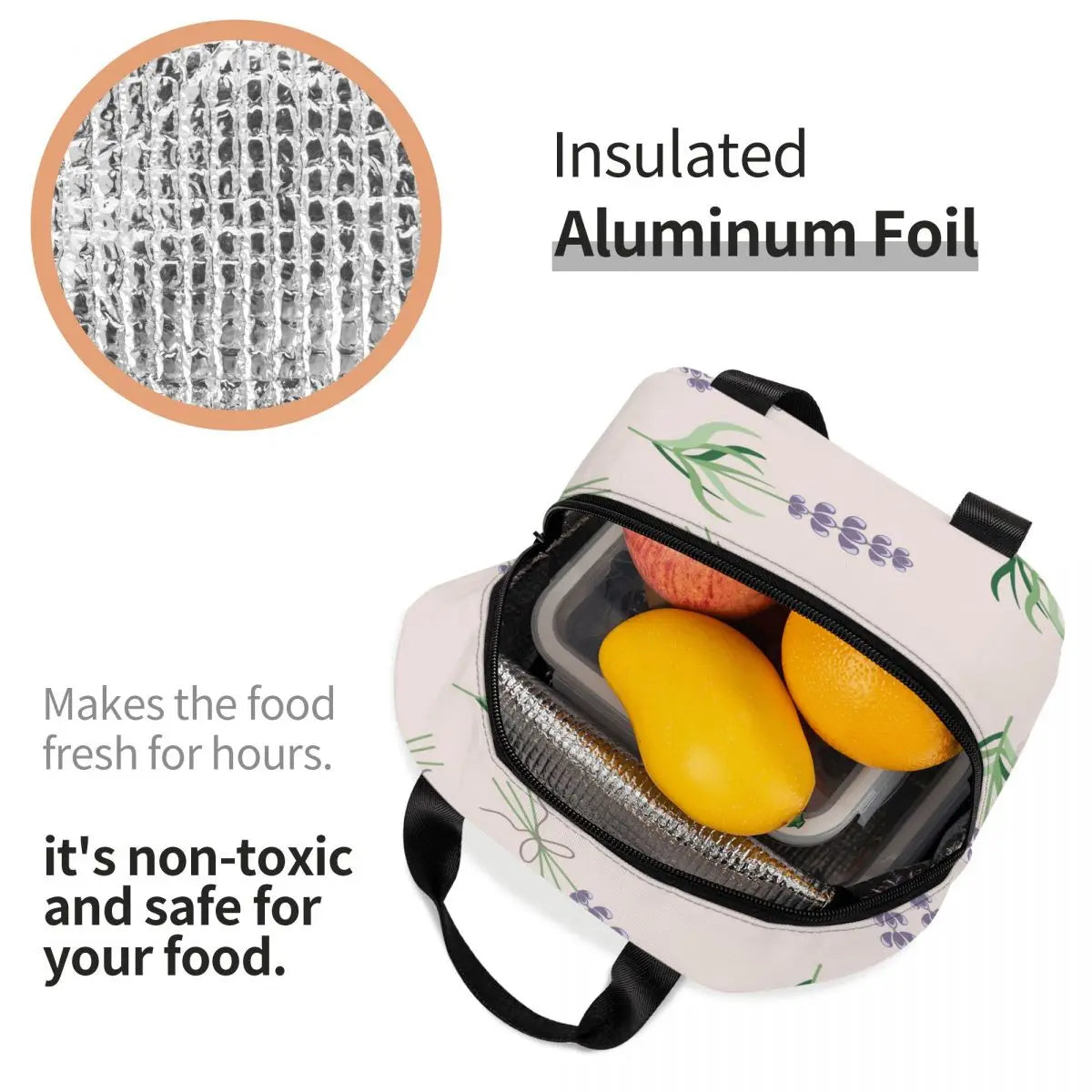 Lavender Insulated Lunch Bag Bento Cooler Tote Food Storage
