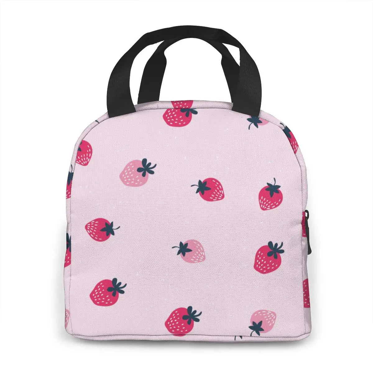 Pink Strawberry Pattern Insulated Lunch Box Tote Cooler Bag