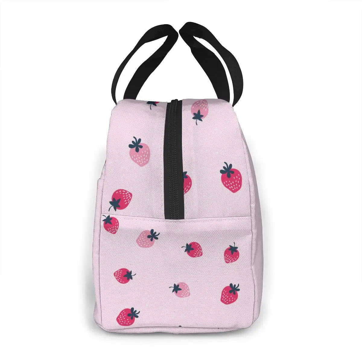 Pink Strawberry Pattern Insulated Lunch Box Tote Cooler Bag