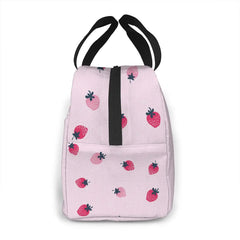 Pink Strawberry Pattern Insulated Lunch Box Tote Cooler Bag