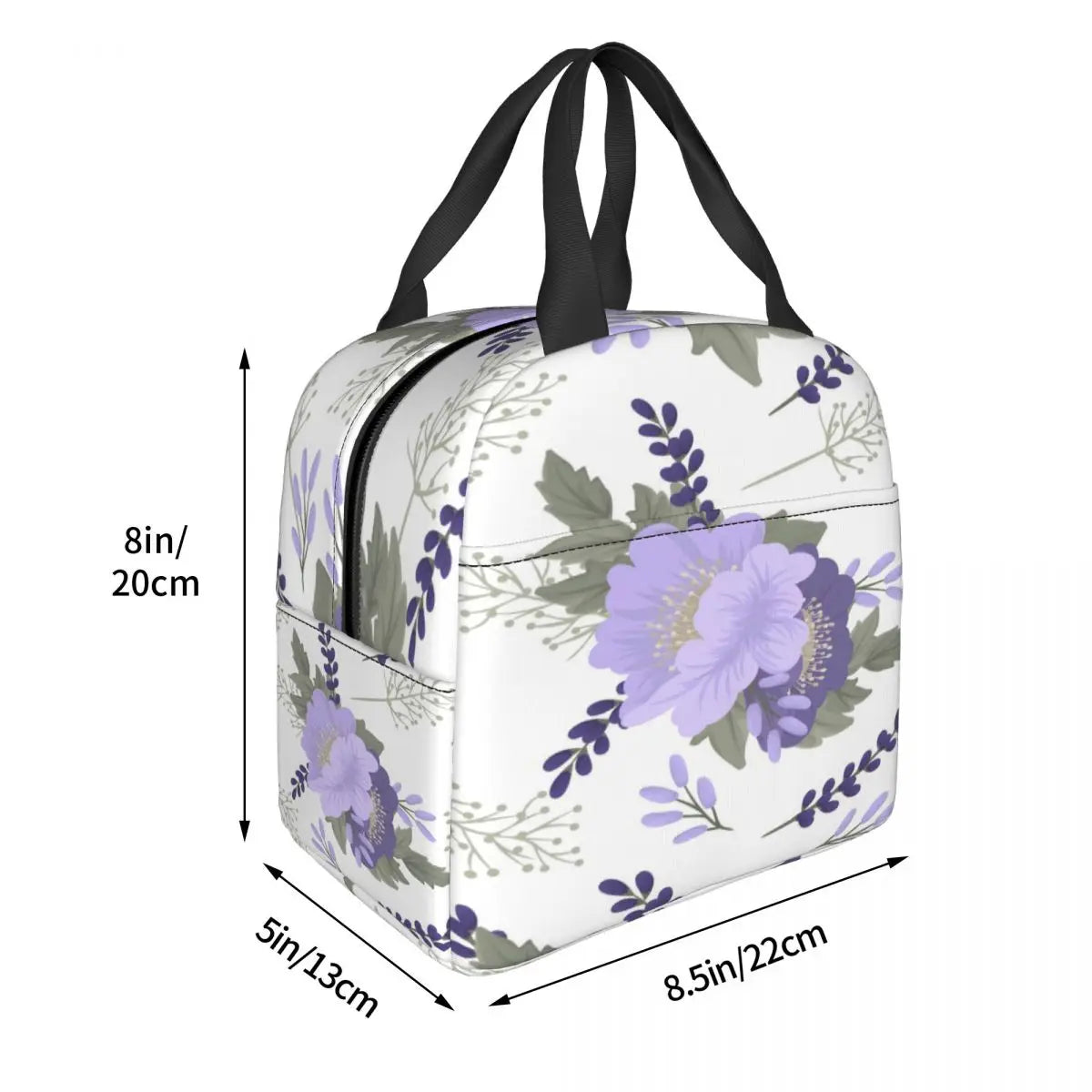 Purple Flower Thermal Insulated Lunch Bag Tote Cooler