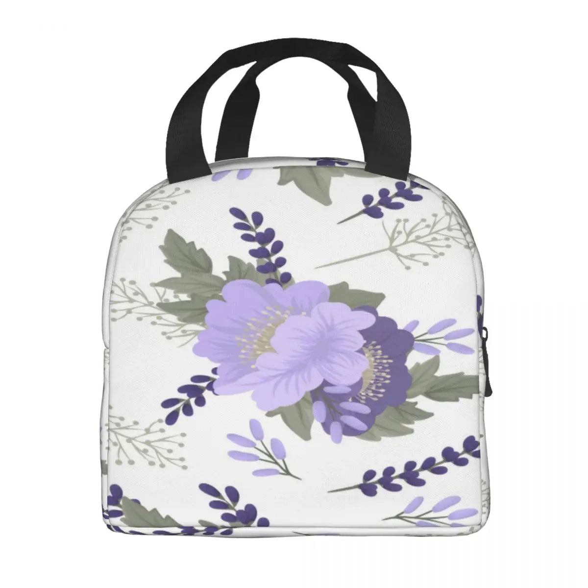 Purple Flower Thermal Insulated Lunch Bag Tote Cooler