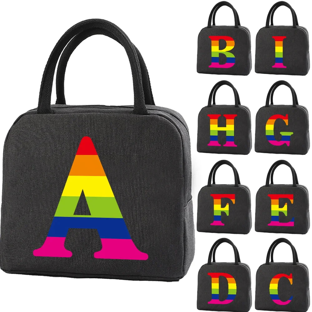 Rainbow Initials Lunch Bag Thermal Insulated Kids Handbag