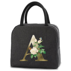 Insulated Lunch Bag Golden Flower Print Thermal Food Lunch Box