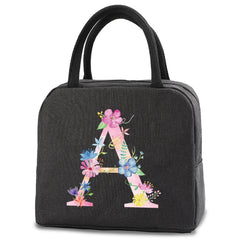 Pink Letter Print Insulated Lunch Bag Kids Food Thermal Tote