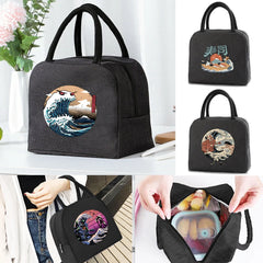 Wave Print Lunch Bag Insulated Cooler Box Portable Handbag