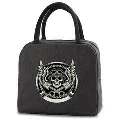 Skull Print Insulated Lunch Bag Canvas Portable Storage Handbag