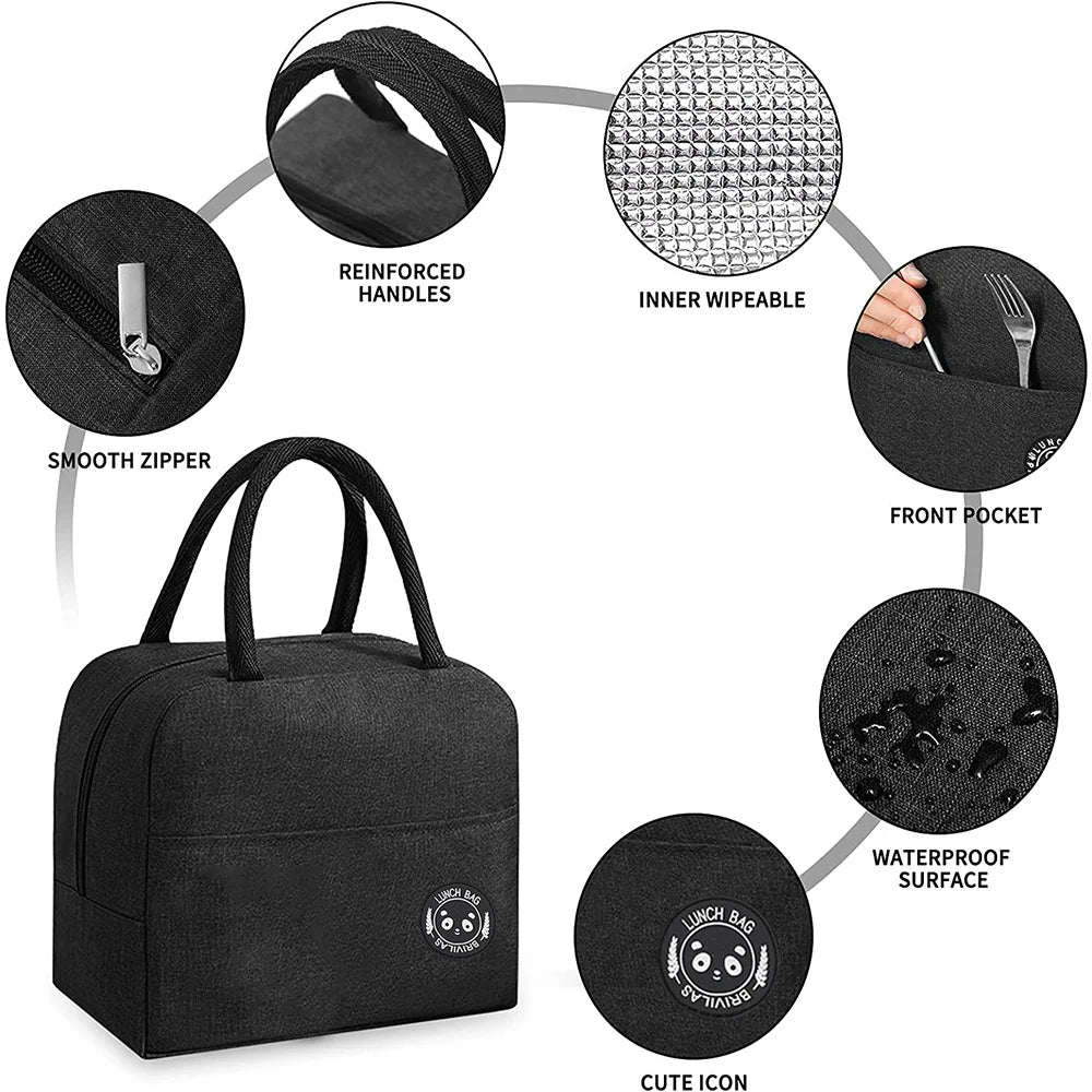 Skull Print Insulated Lunch Bag Canvas Portable Storage Handbag