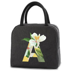 Floral Letter Print Lunch Bag Thermal Insulated Handbag Picnic Tote