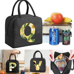 Floral Letter Print Lunch Bag Thermal Insulated Handbag Picnic Tote