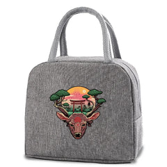 Japan Print Canvas Lunch Bag Insulated Cooler Women Kids Thermal Organizer