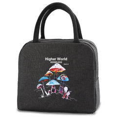 Insulated Lunch Cooler Bag Mushroom Print Zipper Handbag