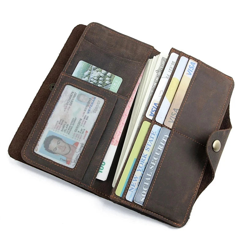 Crazy Horse Leather Wallet Men's Long Clutch Bag 8032R