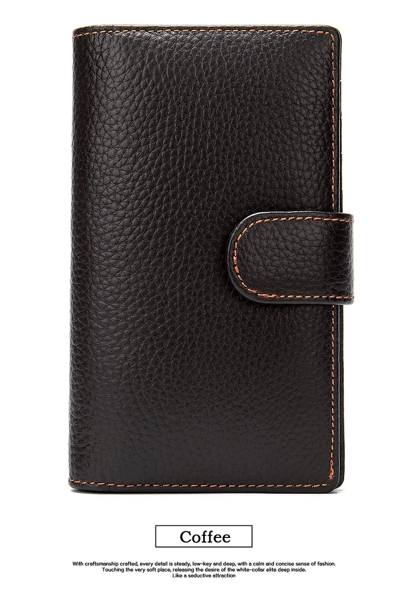 Men's Long Wallet Cow Leather Trifold Clutch Business Purse