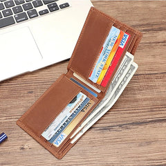 Men's Slim Leather Trifold Wallet RFID Vintage Style R-8029SR
