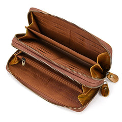 Long Wallet Leather Men Women Double Zipper Long Purse Real Cowskin Long Clutch