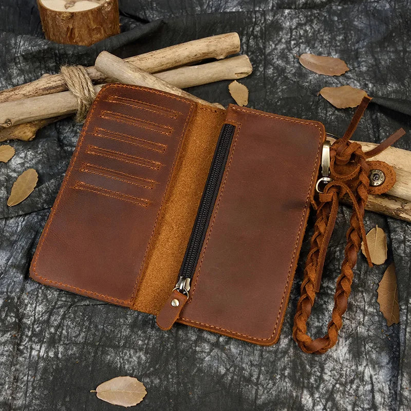 Vintage Leather Wallet Clutch Bag with Braided Strap for Women Men