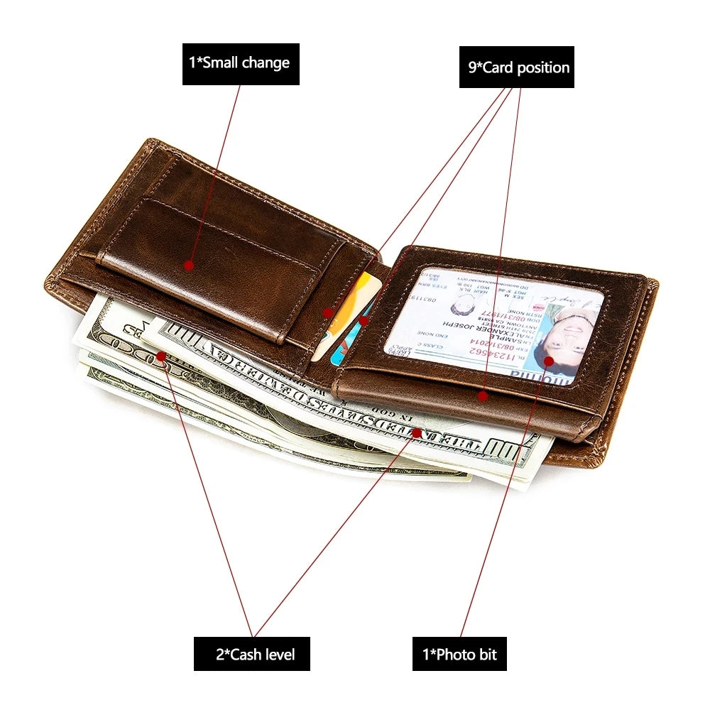Vintage Men Wallet Leather Short Purse Slim Bifold Carteira Pocket Classic