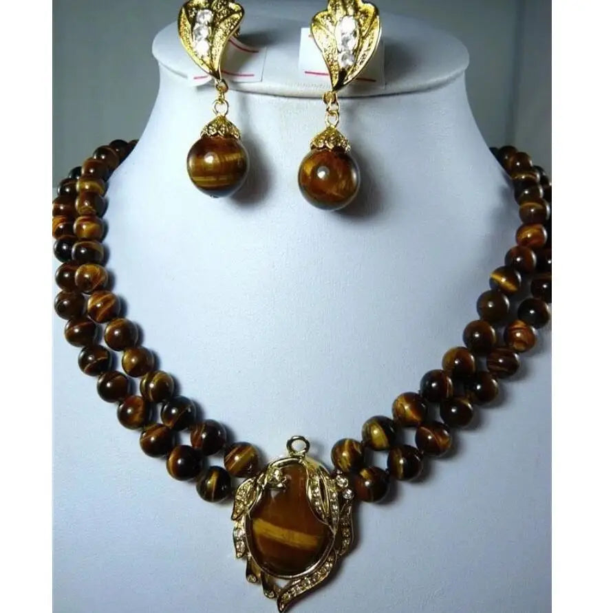 Tiger Eye Necklace Pendant Earrings Set