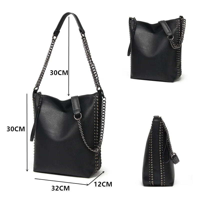 Rivet Leather Bucket Crossbody Chain Women's Shoulder Bag