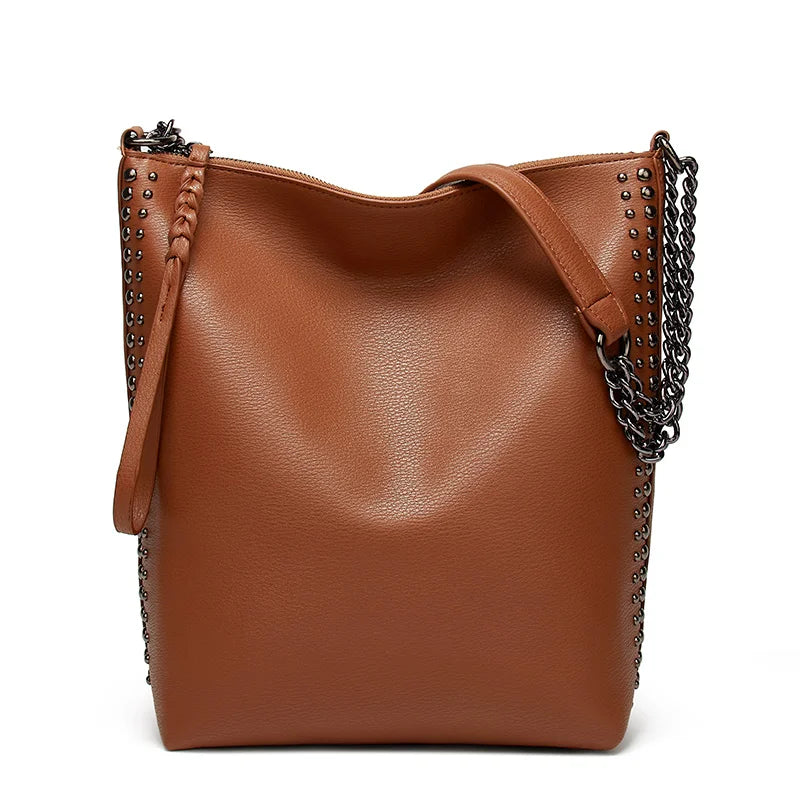 Rivet Leather Bucket Crossbody Chain Women's Shoulder Bag
