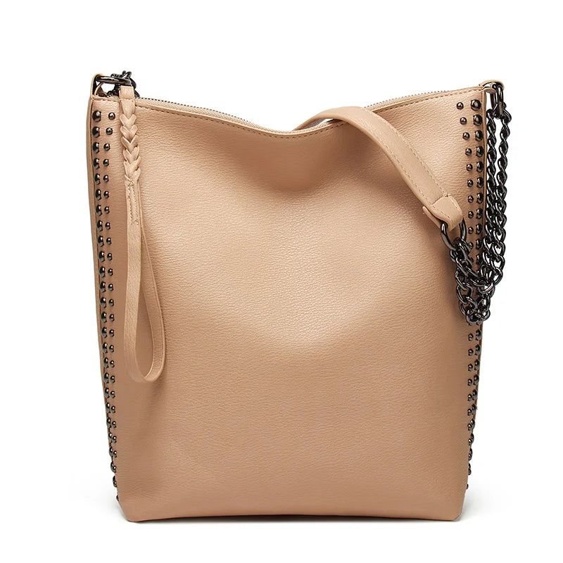 Rivet Leather Bucket Crossbody Chain Women's Shoulder Bag