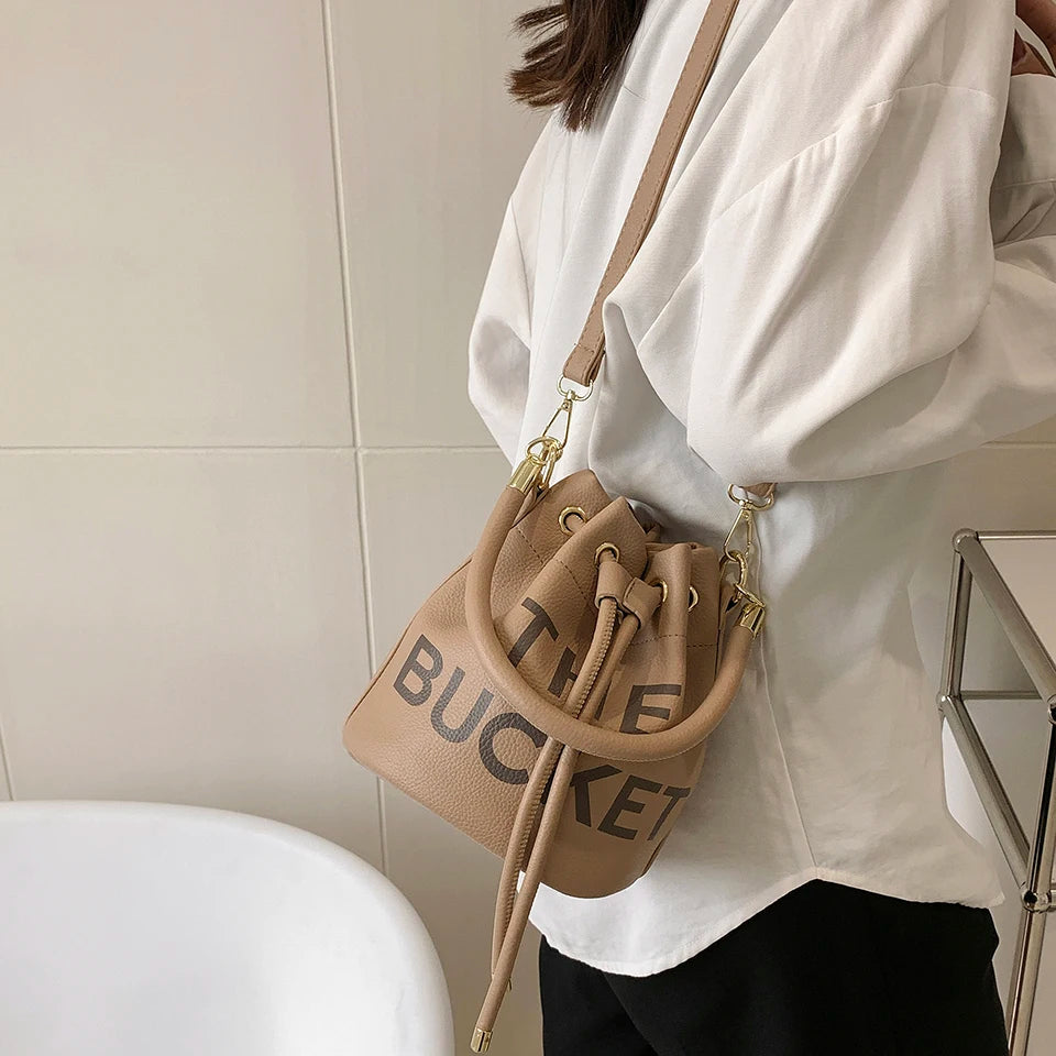 Soft Leather Crossbody Bag Women Messenger Bucket Handbag Purse