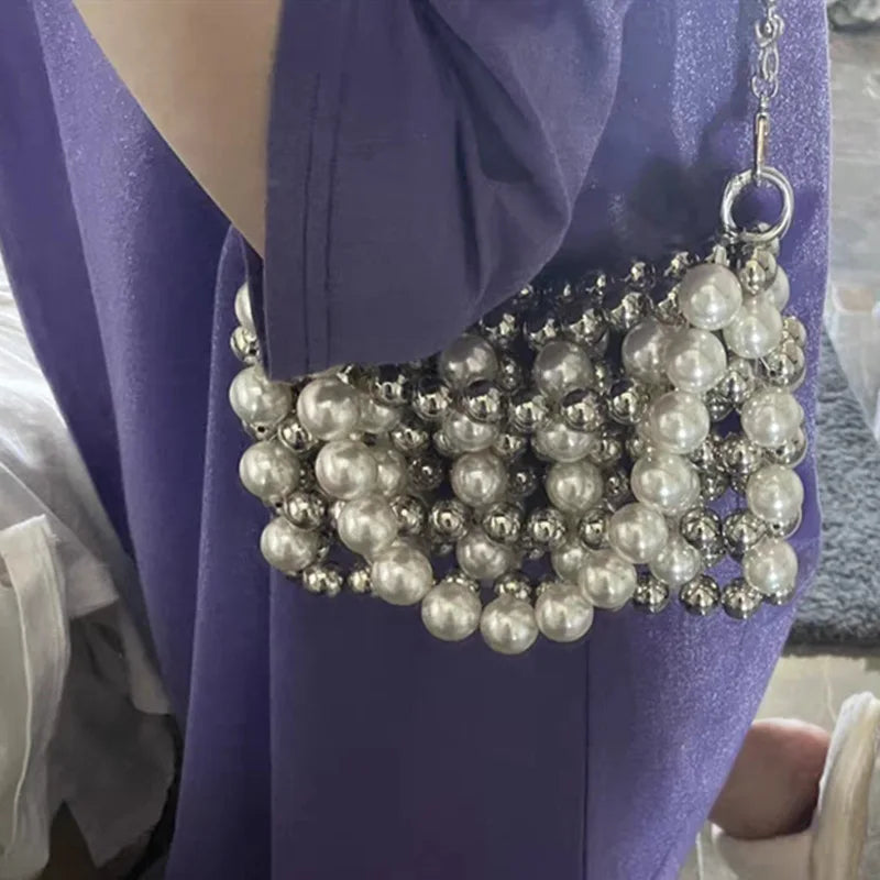 Hollow Beaded Shoulder Crossbody Bag Party Evening Purse Wedding Bag