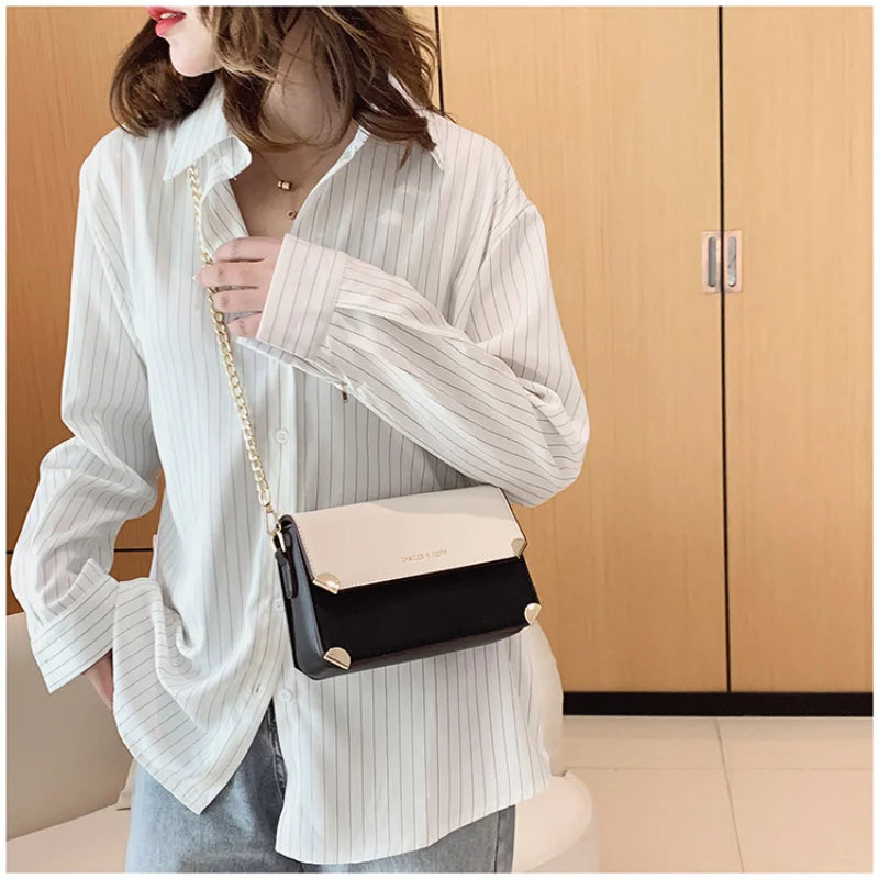 Panelled Hasp Small Square Bag Female Casual Shoulder Messenger Bags