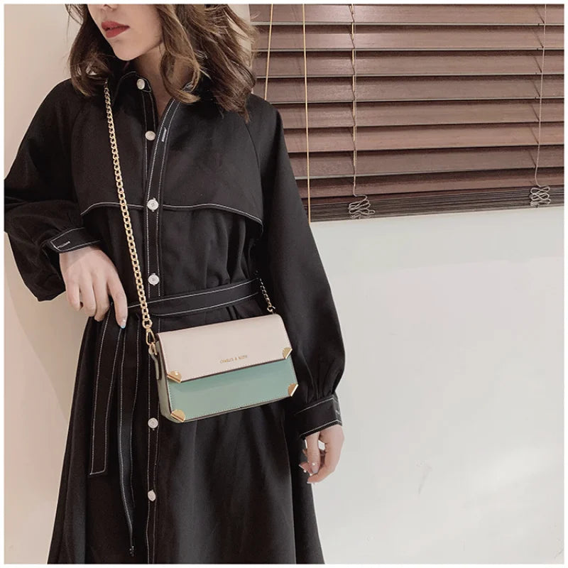 Panelled Hasp Small Square Bag Female Casual Shoulder Messenger Bags